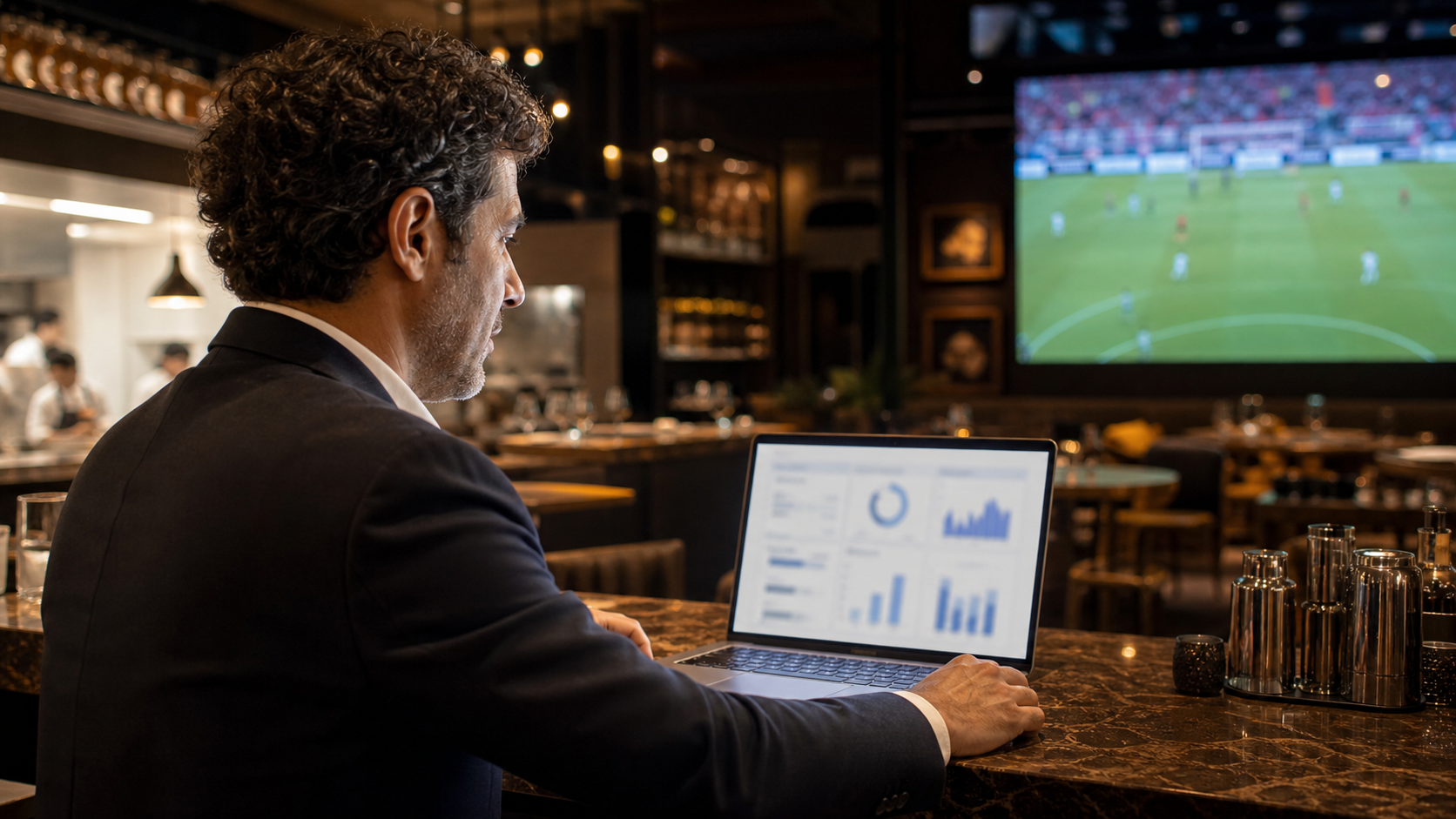 Dueño revisando el panel del comercio en su laptop